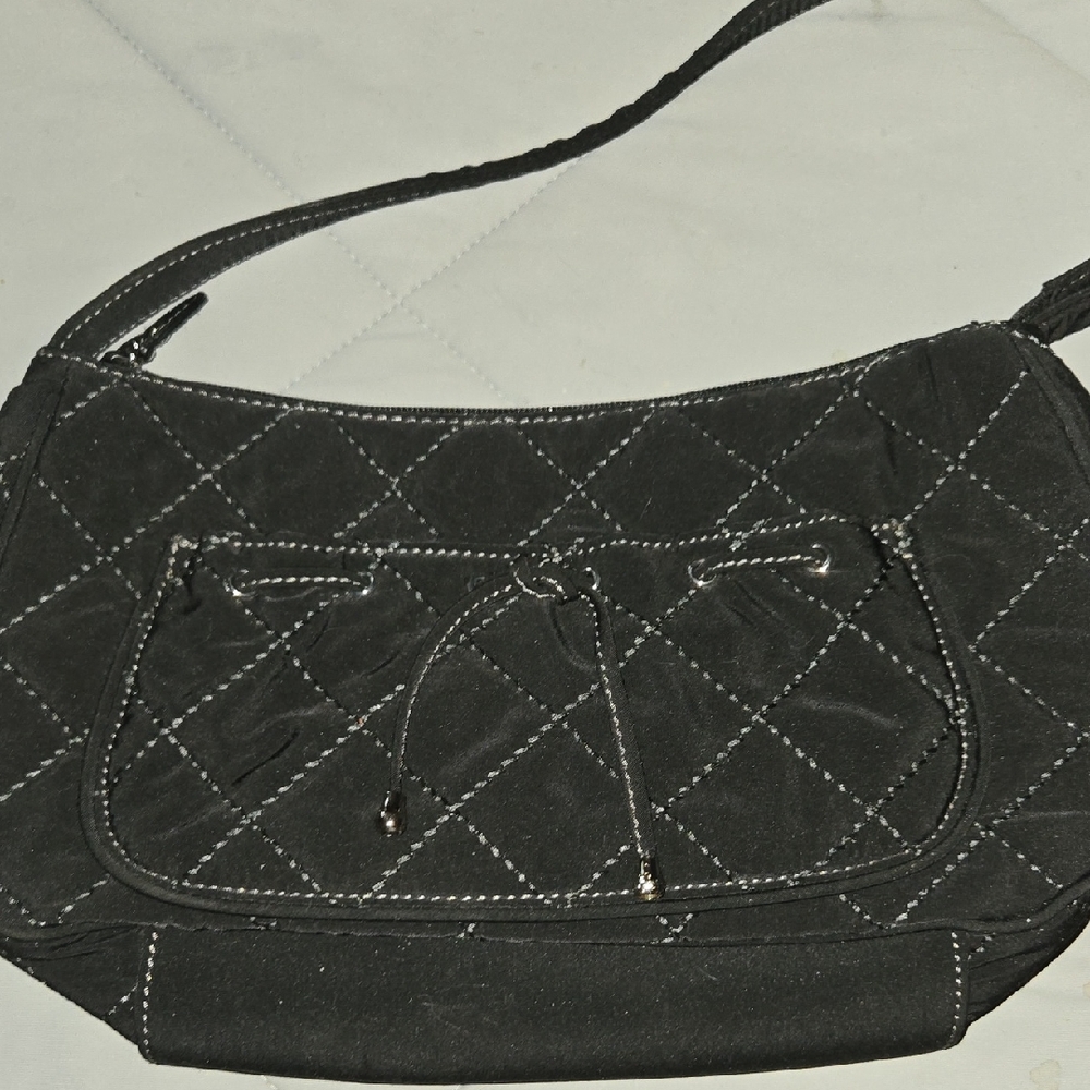 Vera Bradley black quilted cotton canvas shoulder bag